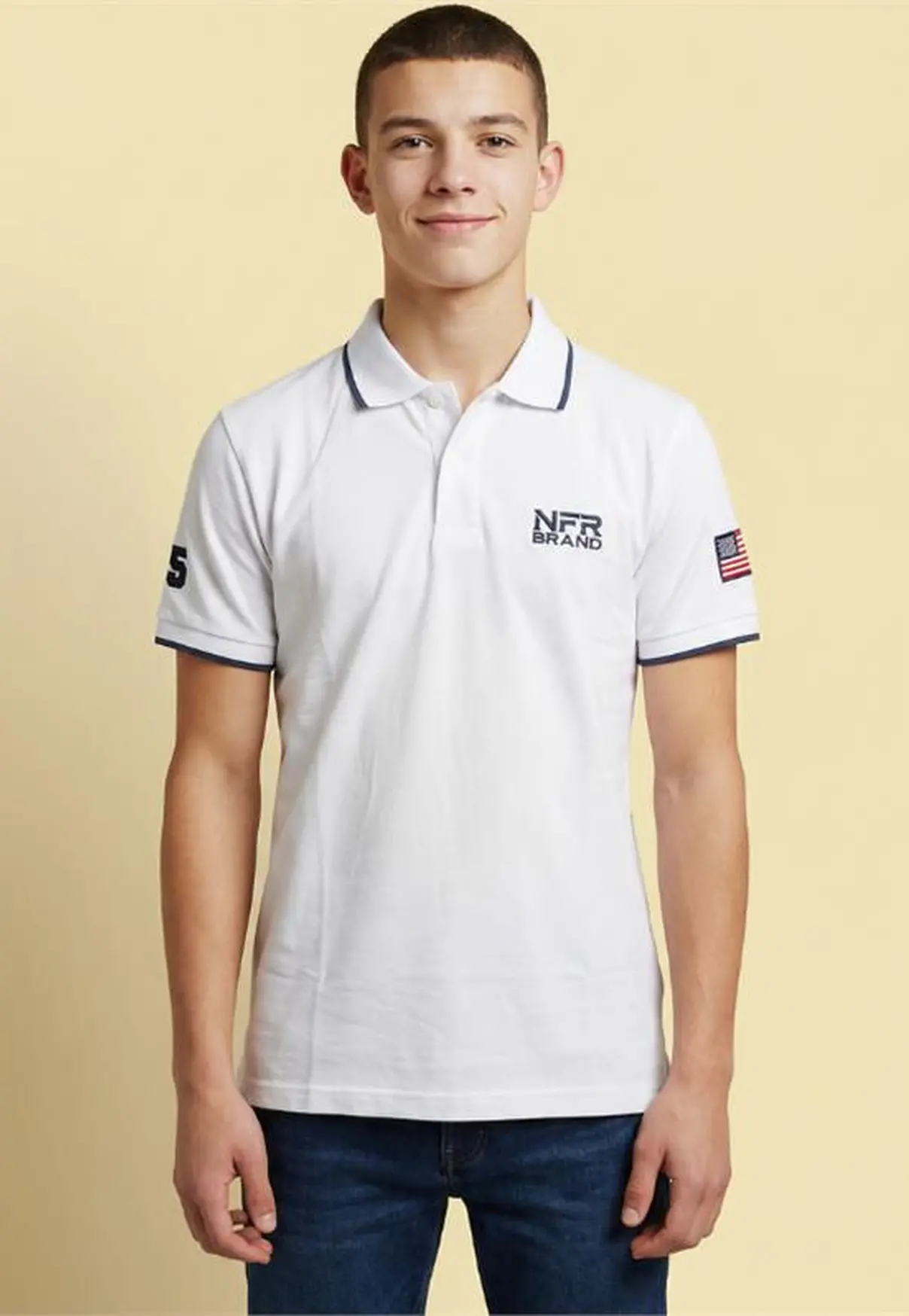 Polo Masculina NFR – Branco com Azul