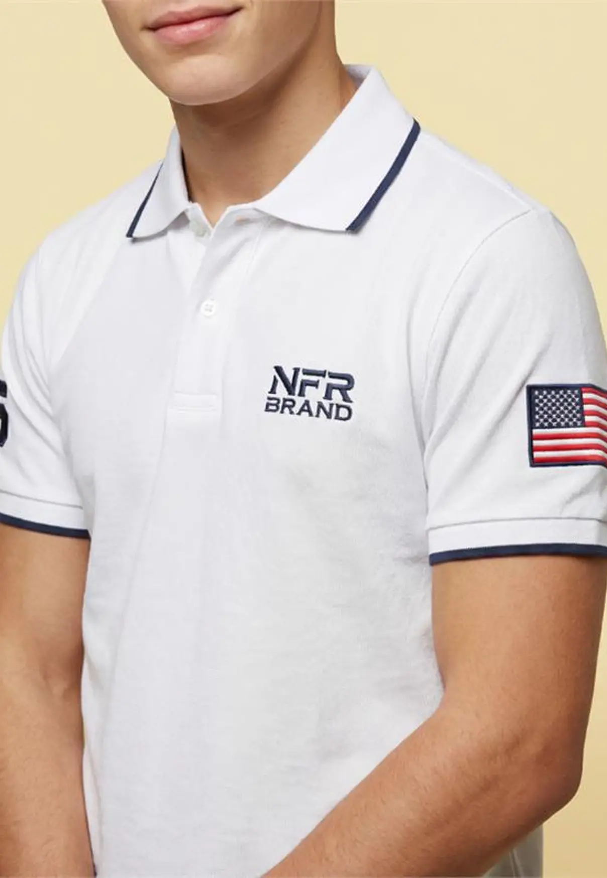 Polo Masculina NFR – Branco com Azul