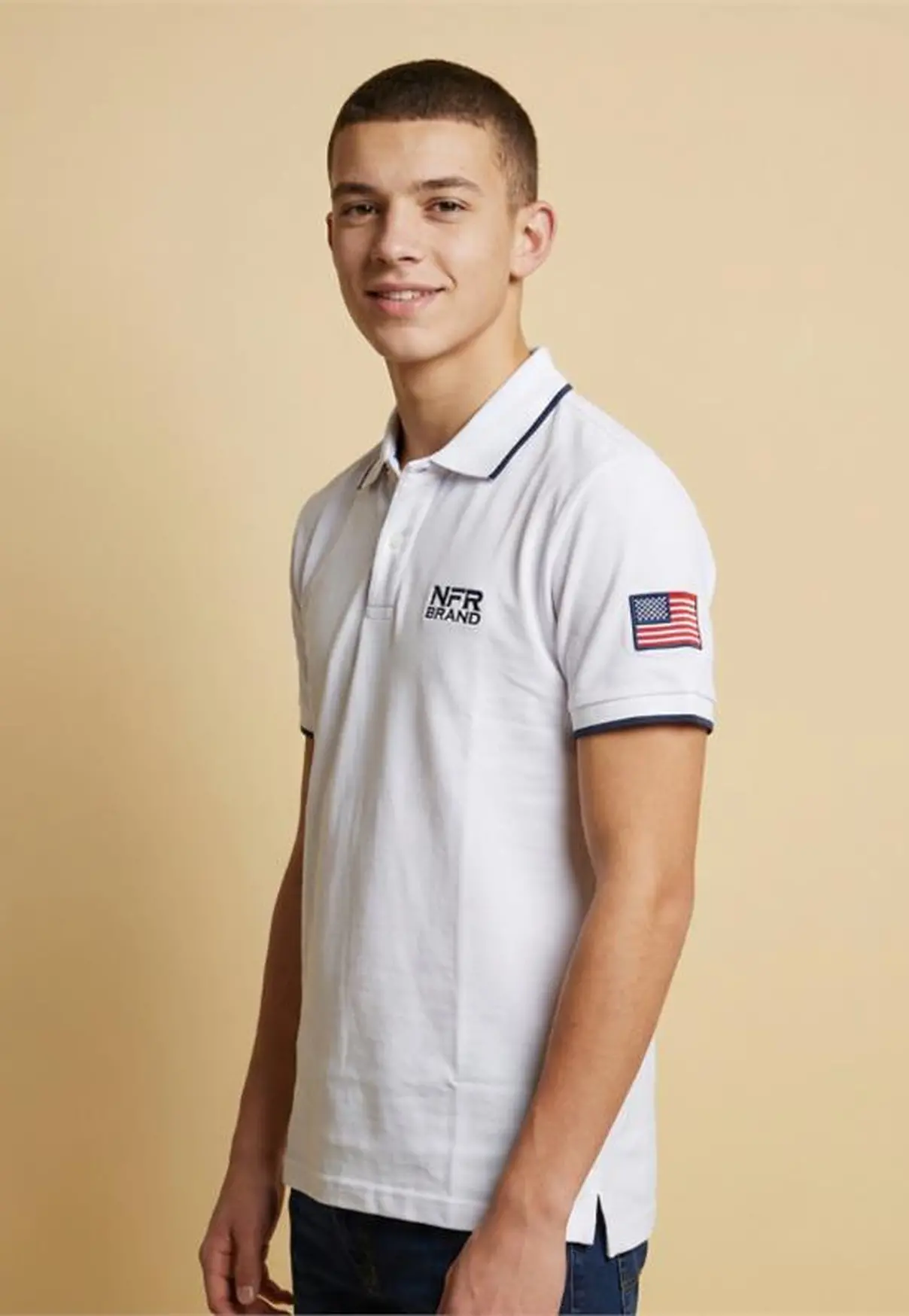 Polo Masculina NFR – Branco com Azul