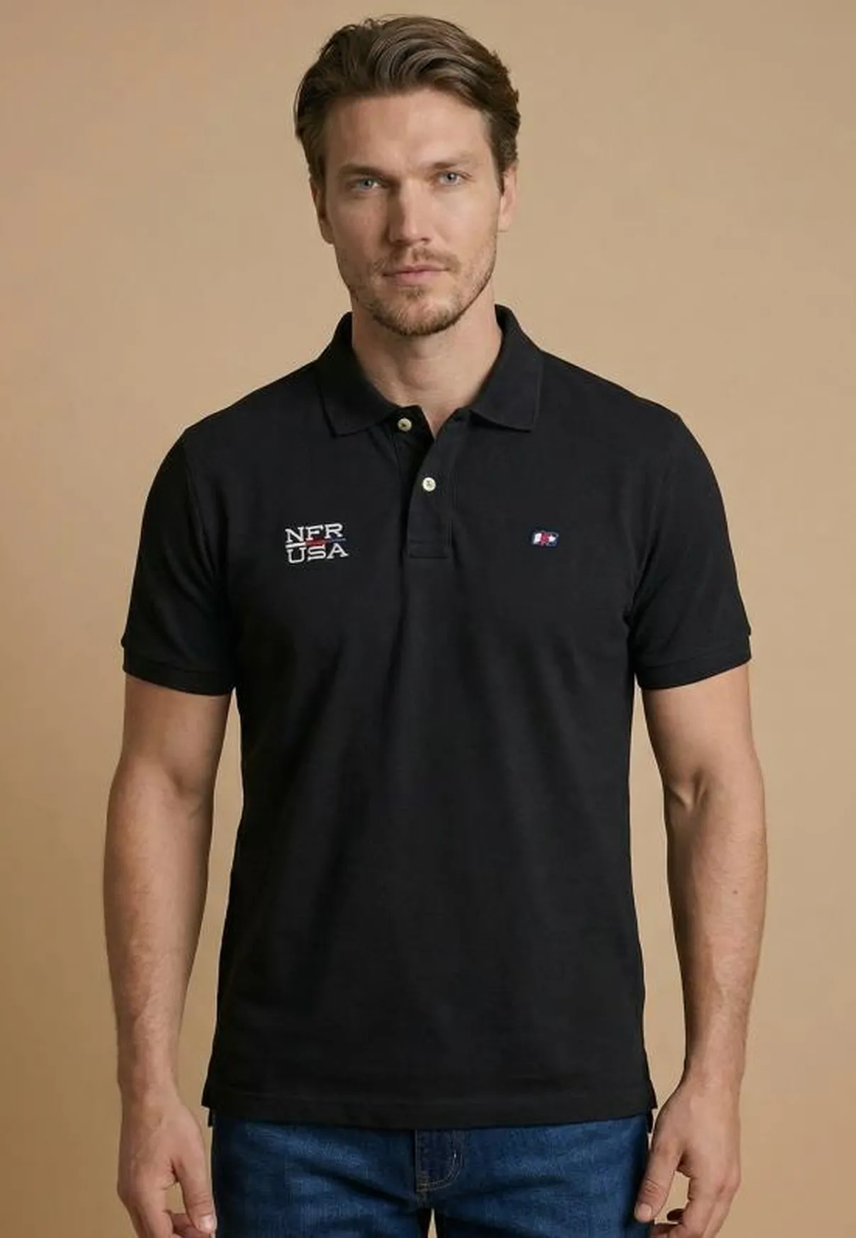 Polo Masculina NFR – Preto USA