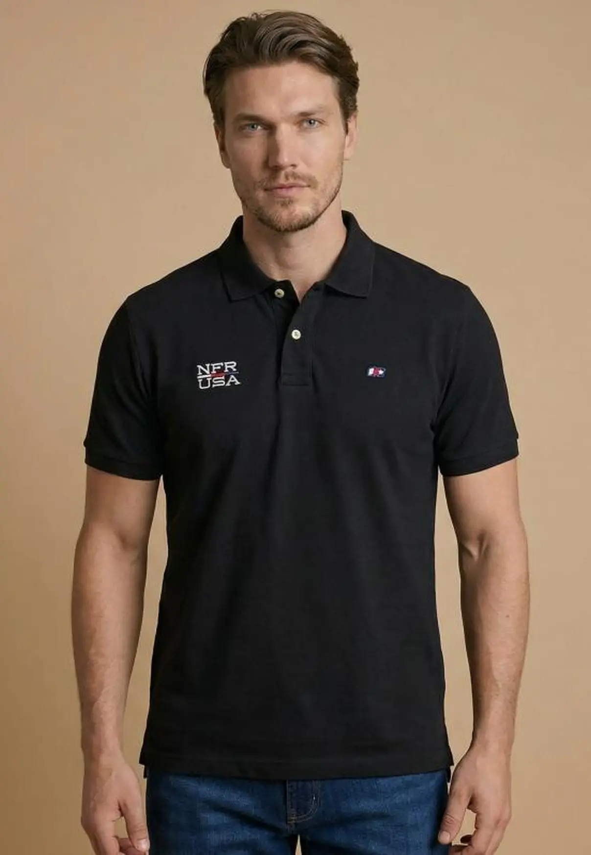 Polo Masculina NFR – Preto USA