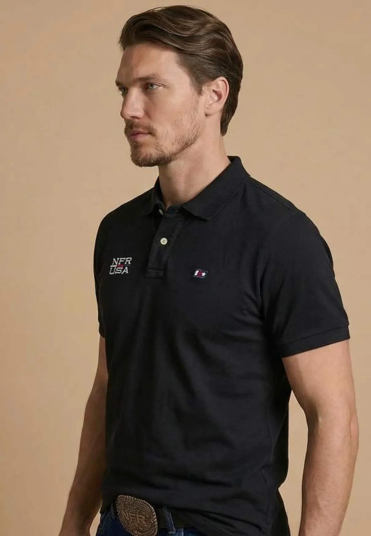 Polo Masculina NFR – Preto USA