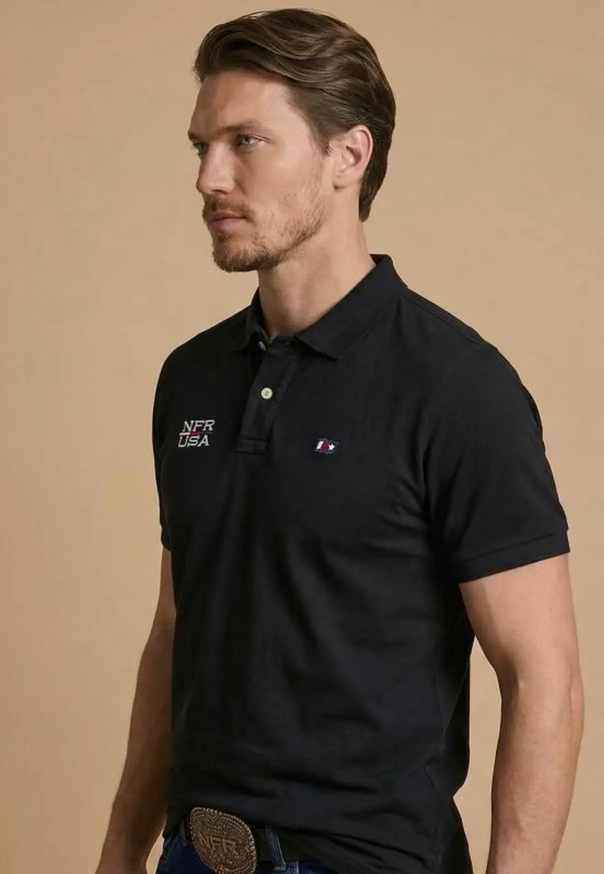 Polo Masculina NFR – Preto USA