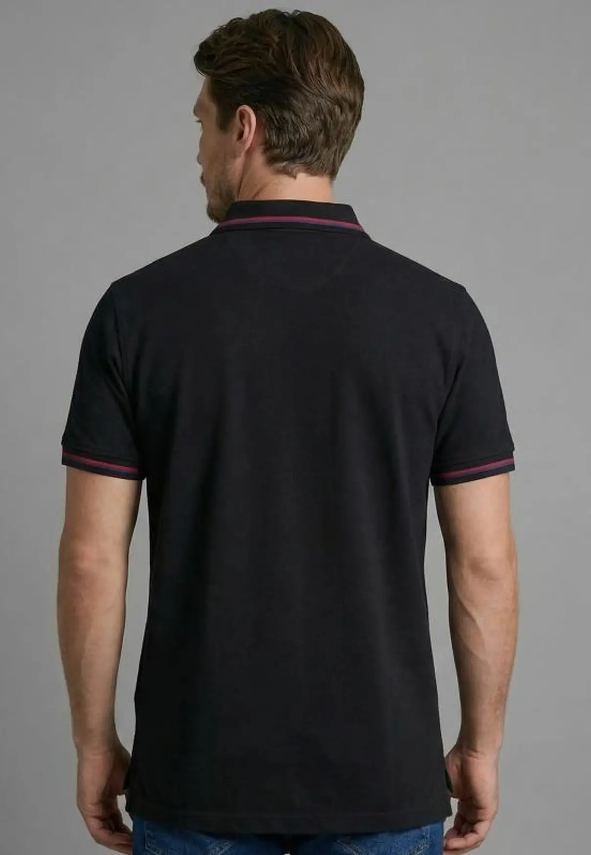 Polo Masculina NFR – Preto com Friso Tricolor