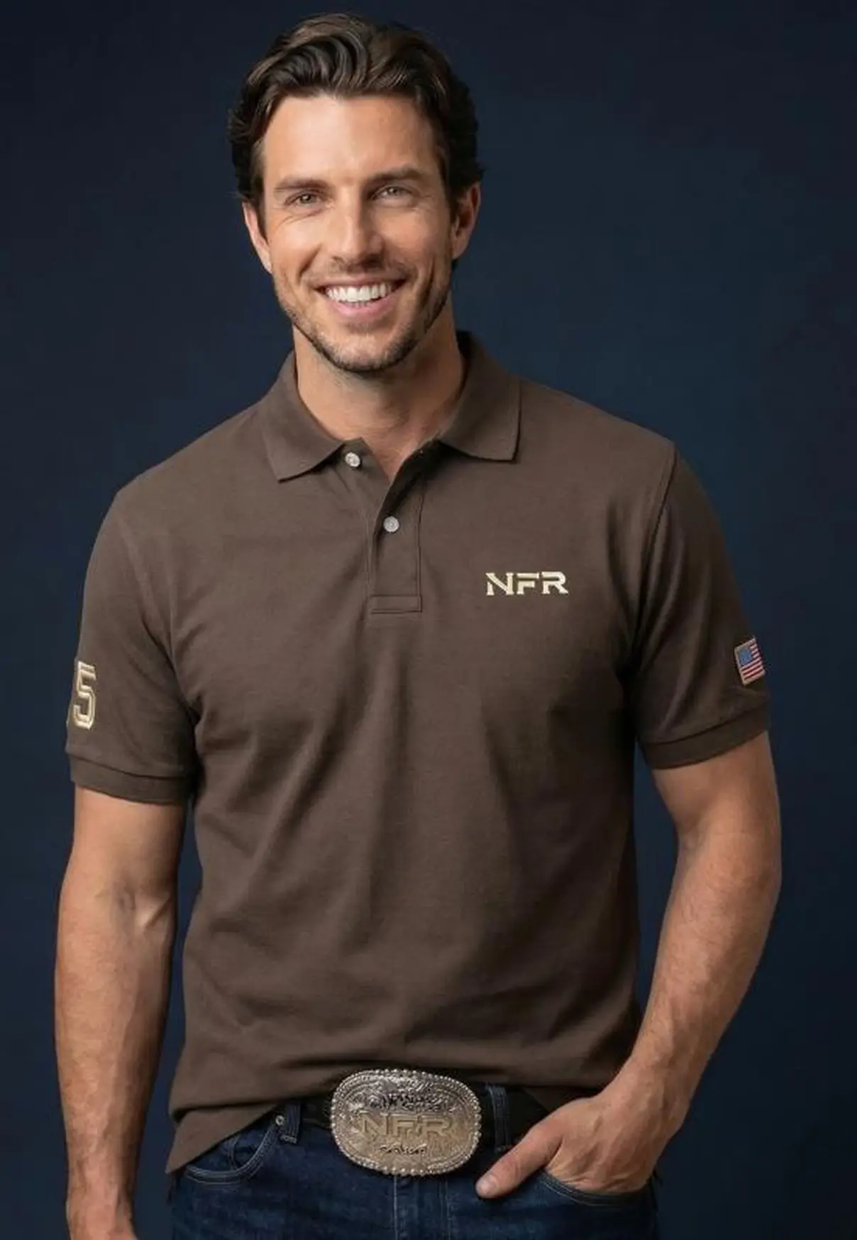 Polo Masculina NFR – Marrom Country