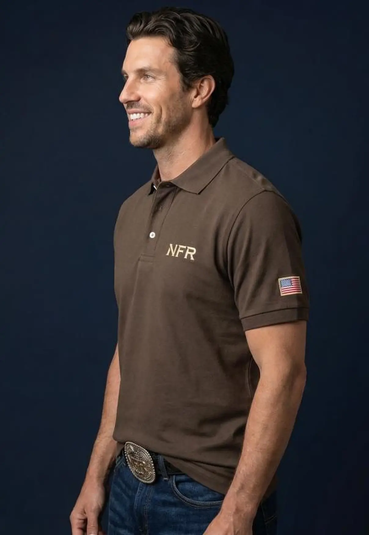 Polo Masculina NFR – Marrom Country