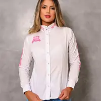 Camisa Feminina NFR Branca com Detalhes Rosa - imagem 1