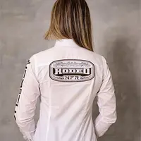 Camisa Feminina NFR Branca com Bordados Marrom - imagem 3