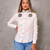 Camisa Feminina NFR Branca com Bordados Marrom - imagem 2