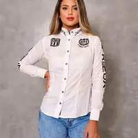 Camisa Feminina NFR Branca com Bordados Marrom - imagem 2