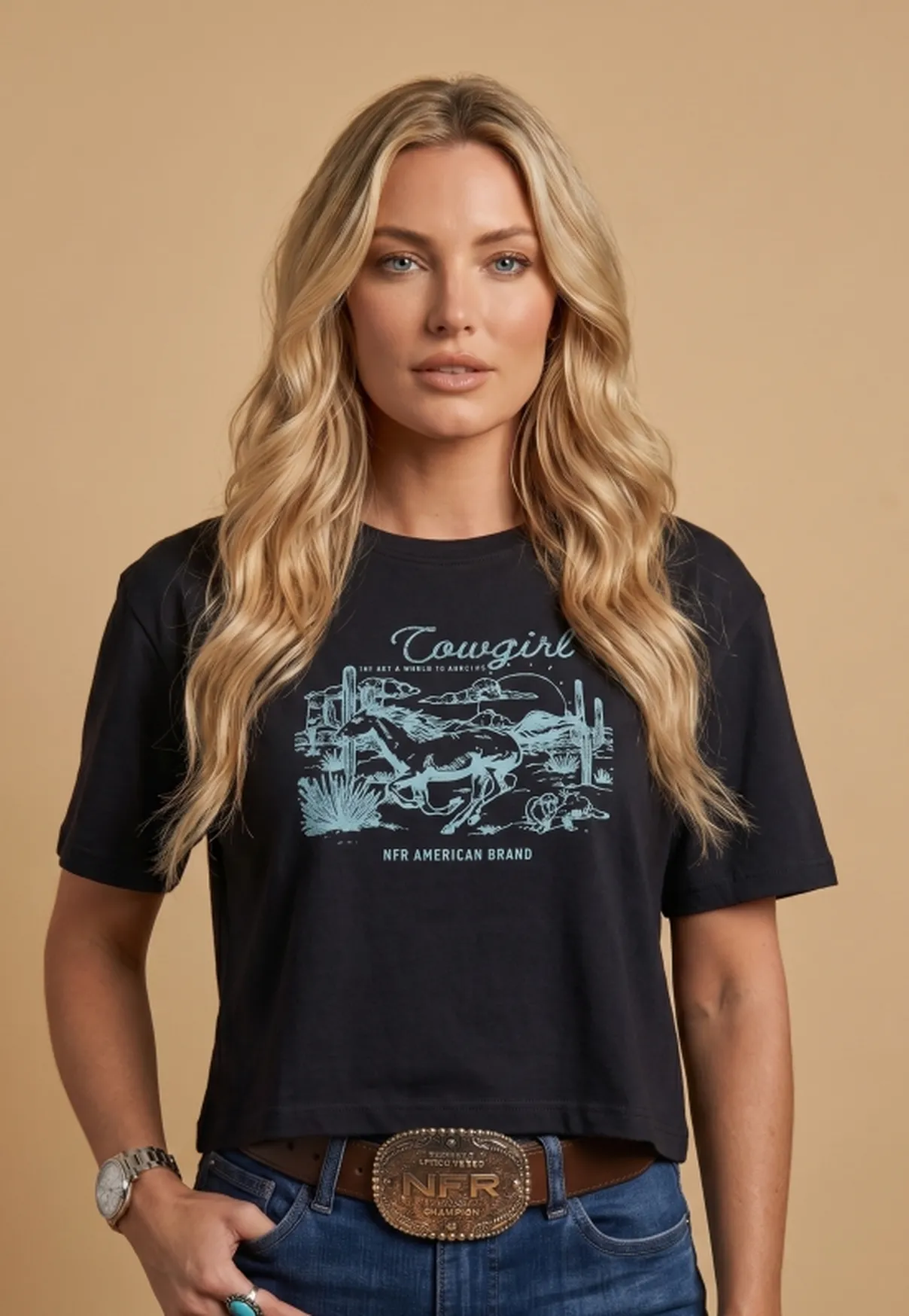 Cropped Feminino NFR – Cowgirl Preto Premium