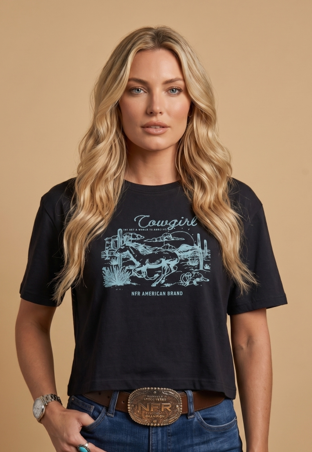 Cropped Feminino NFR – Cowgirl Preto Premium