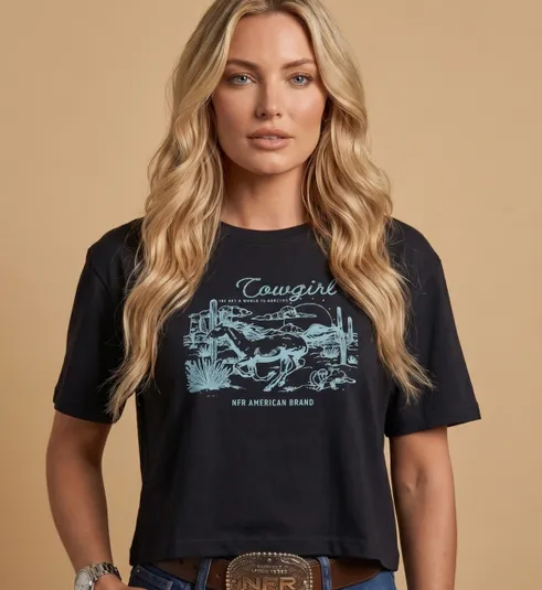 Cropped Feminino NFR – Cowgirl Preto Premium