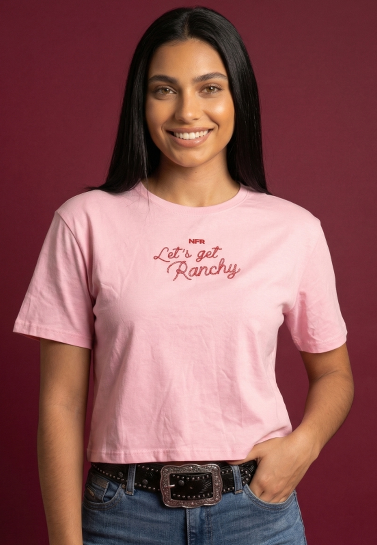 Cropped Feminino NFR – Let’s Get Ranchy Rosa