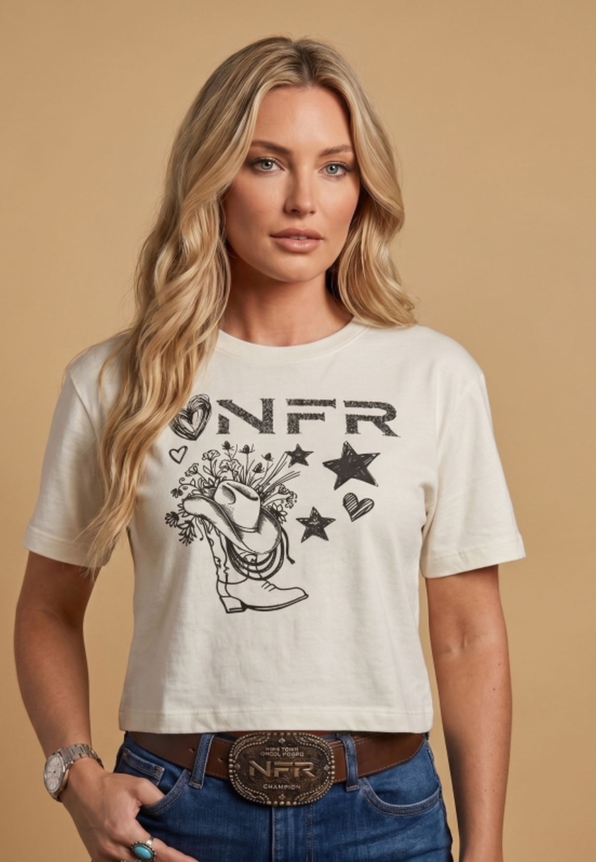 Cropped Feminino NFR – Longhorn Heritage Bege