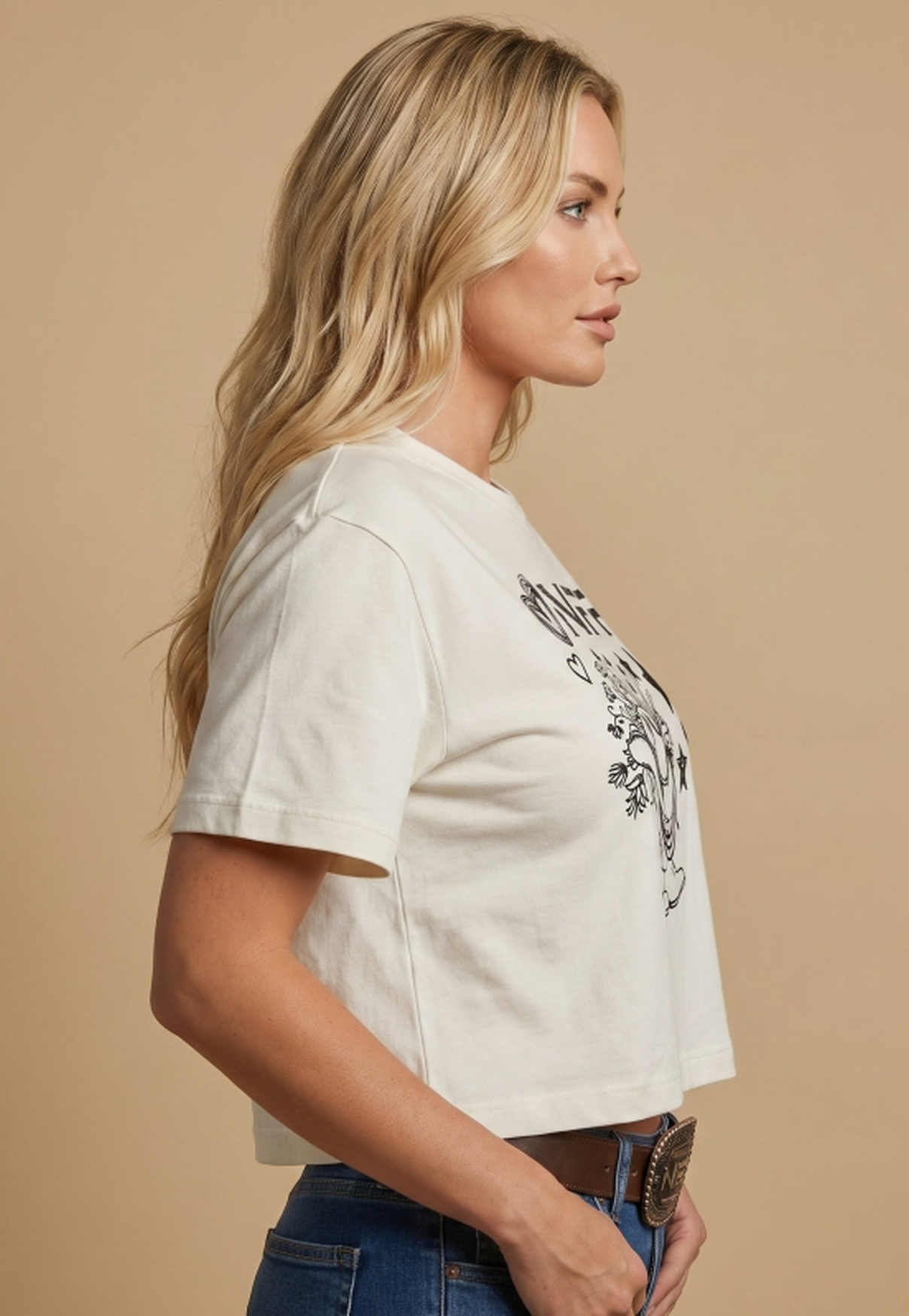 Cropped Feminino NFR – Longhorn Heritage Bege