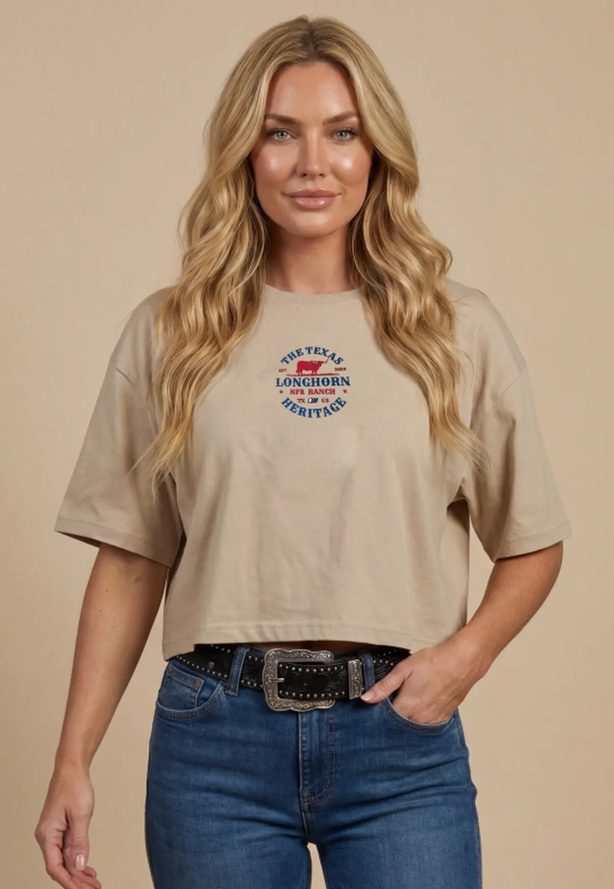 Cropped Feminino NFR – Longhorn Heritage Bege