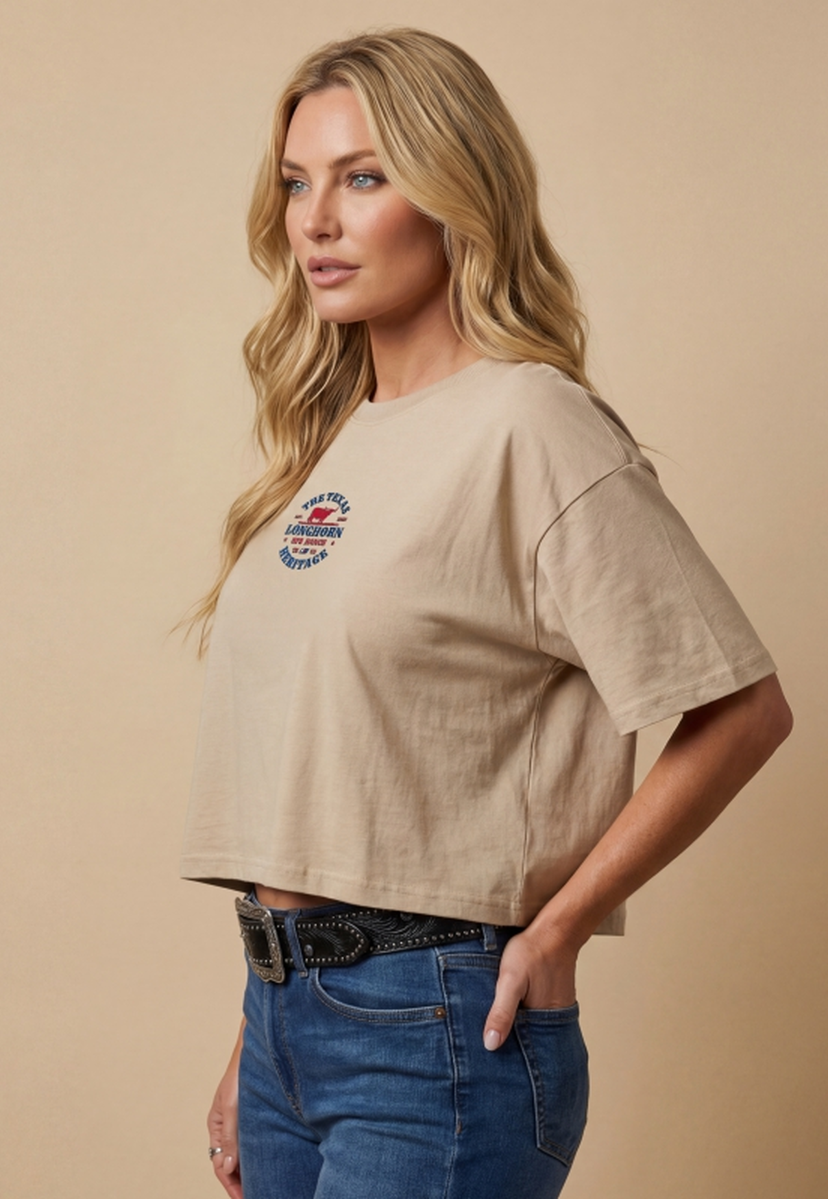 Cropped Feminino NFR – Longhorn Heritage Bege