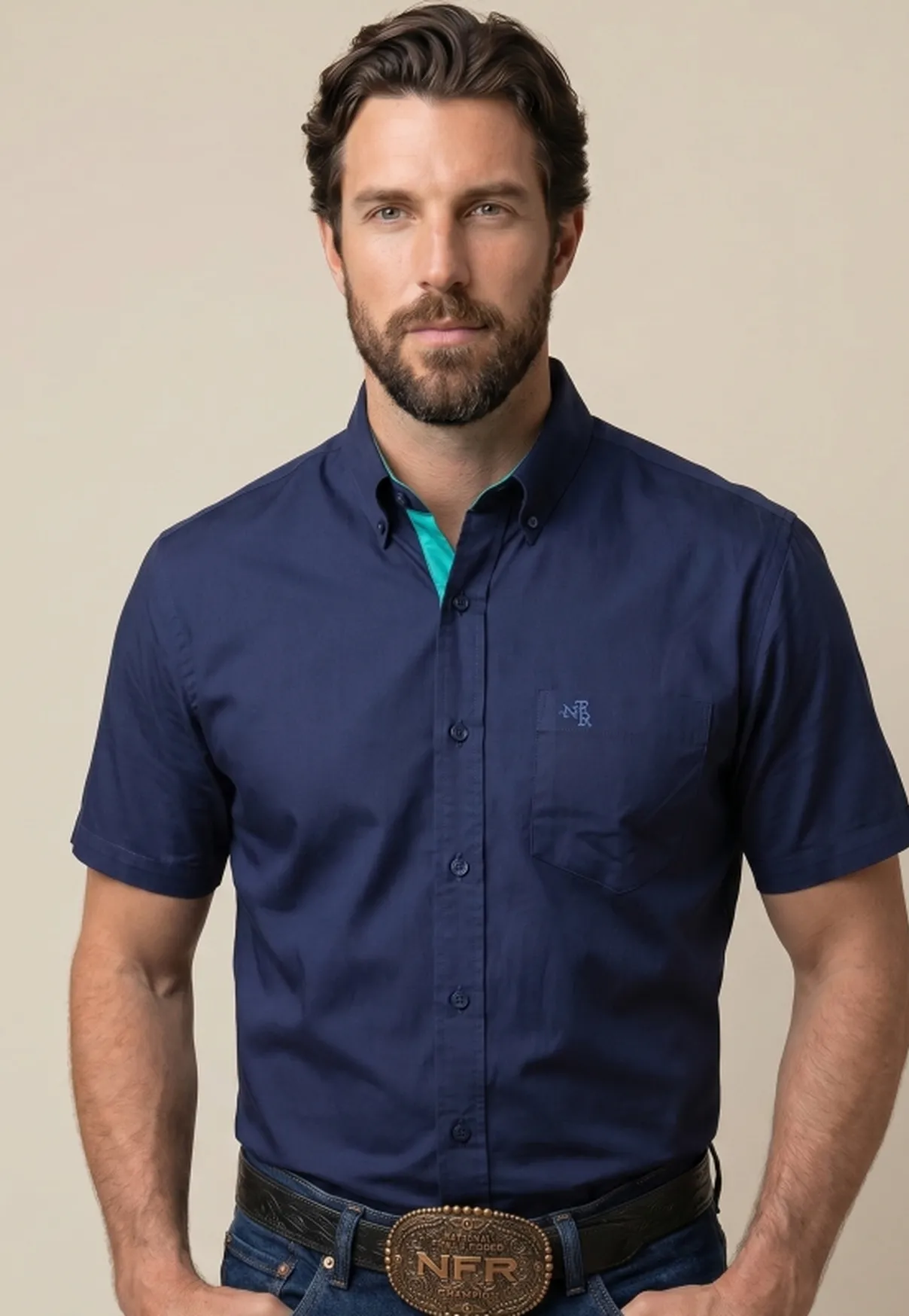 Camisa Masculina NFR Blue Premium Manga Curta
