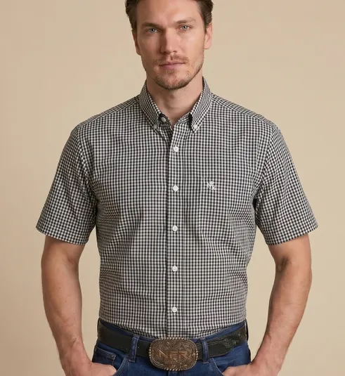 Camisa Masculina NFR Xadrez Black Premium Manga Curta
