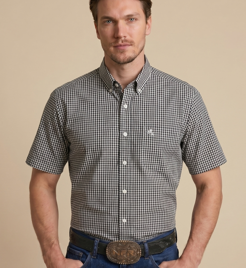 Camisa Masculina NFR Xadrez Black Premium Manga Curta