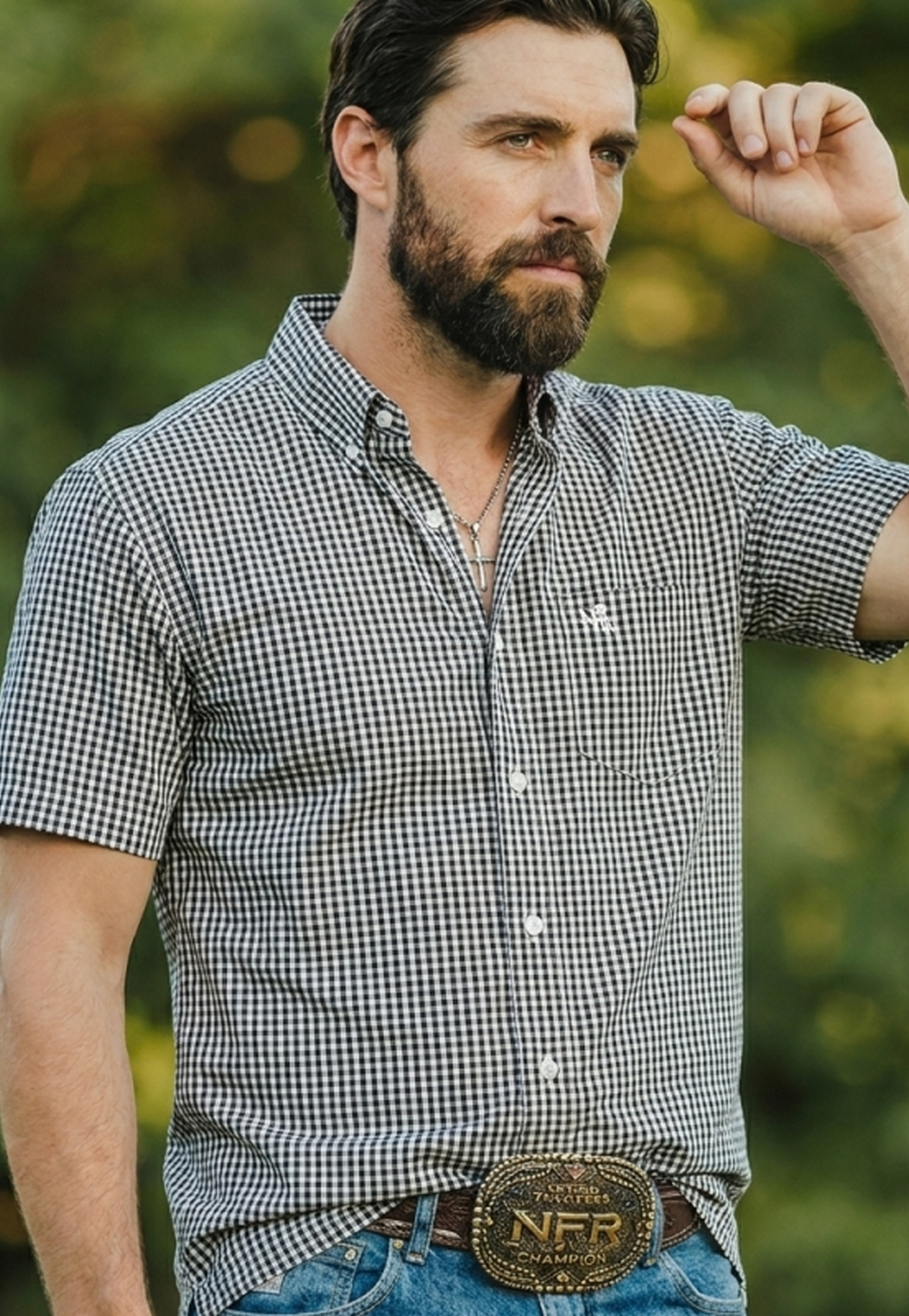 Camisa Masculina NFR Xadrez Black Premium Manga Curta