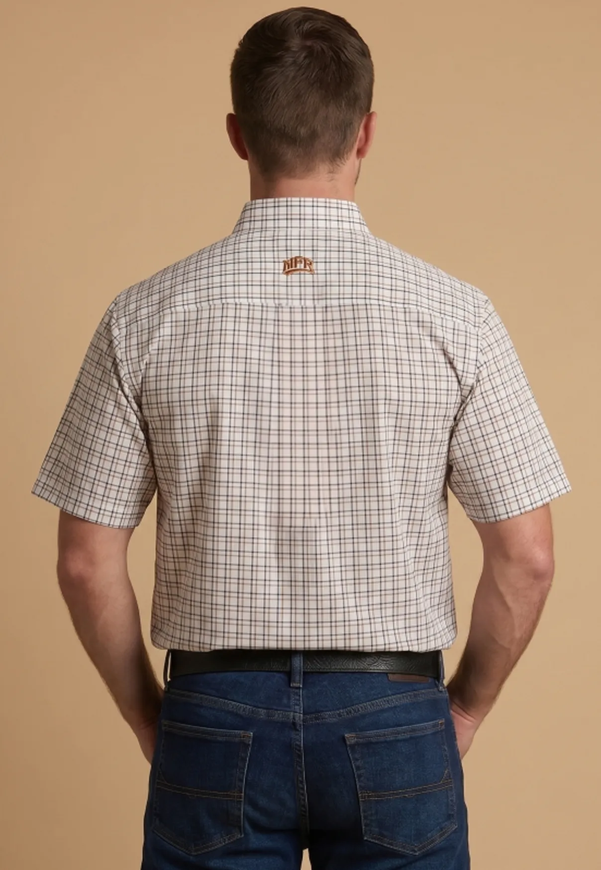 Camisa Masculina NFR Xadrez Areia Premium Manga Curta