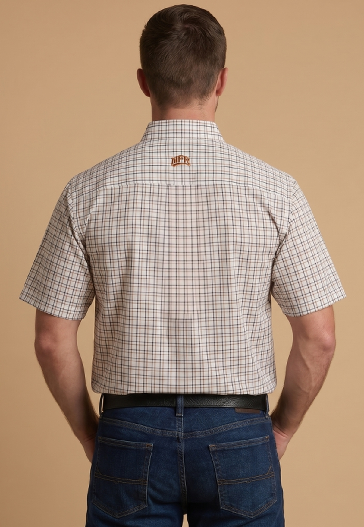 Camisa Masculina NFR Xadrez Areia Premium Manga Curta