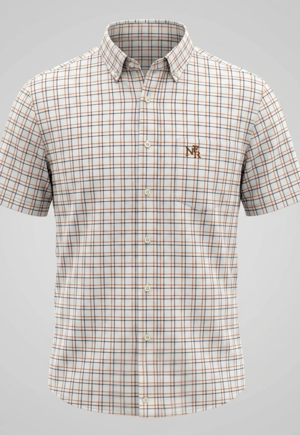 Camisa Masculina NFR Xadrez Areia Premium Manga Curta
