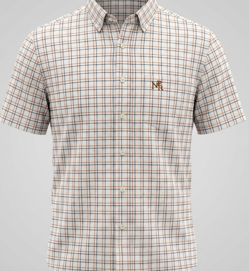 Camisa Masculina NFR Xadrez Areia Premium Manga Curta