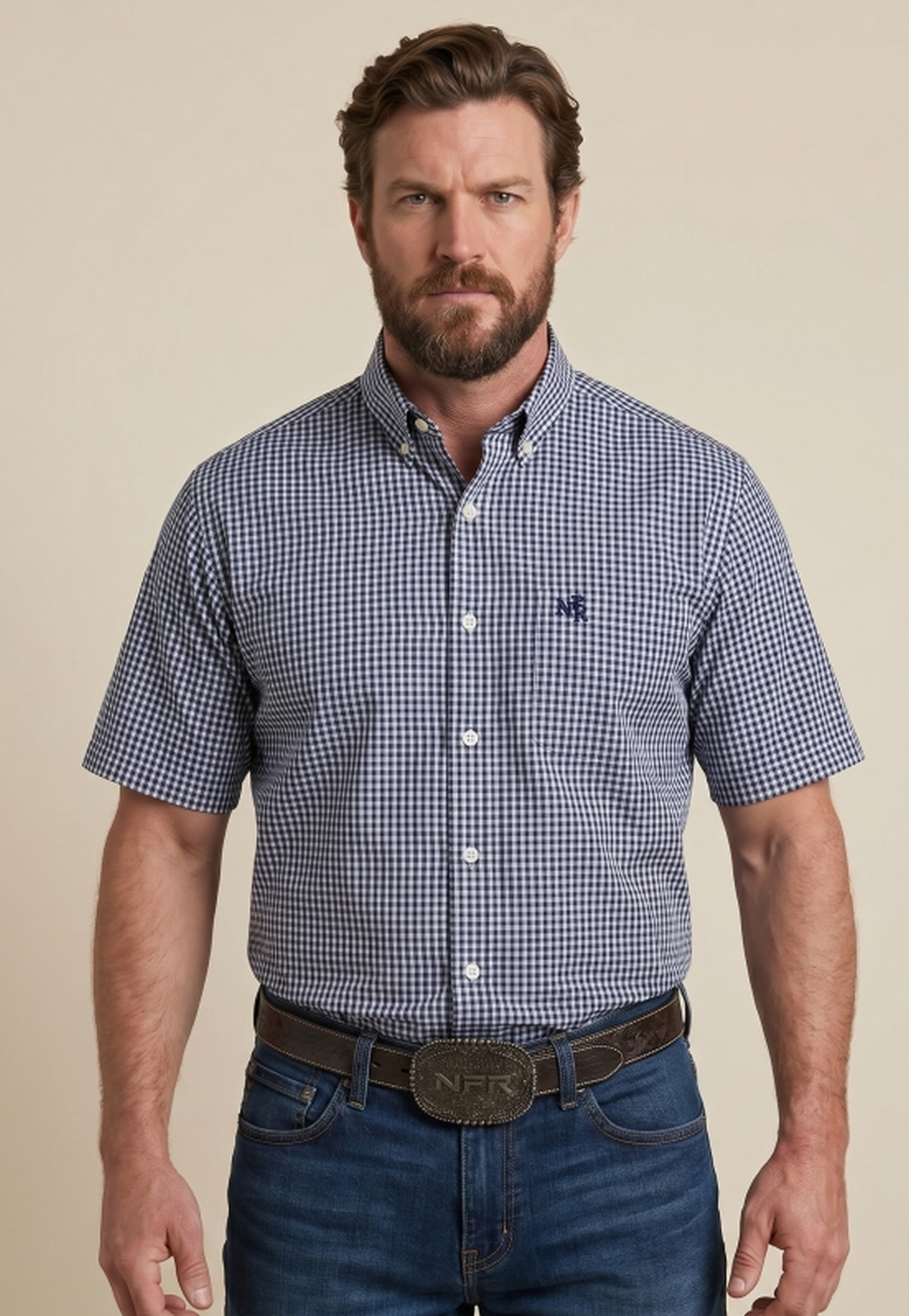 Camisa Masculina NFR Xadrez Premium Manga Curta