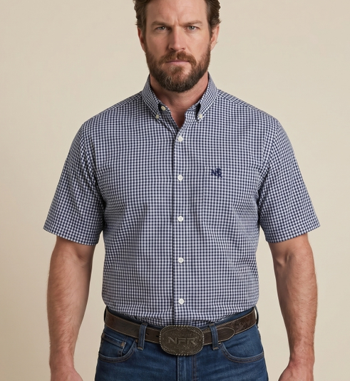 Camisa Masculina NFR Xadrez Premium Manga Curta