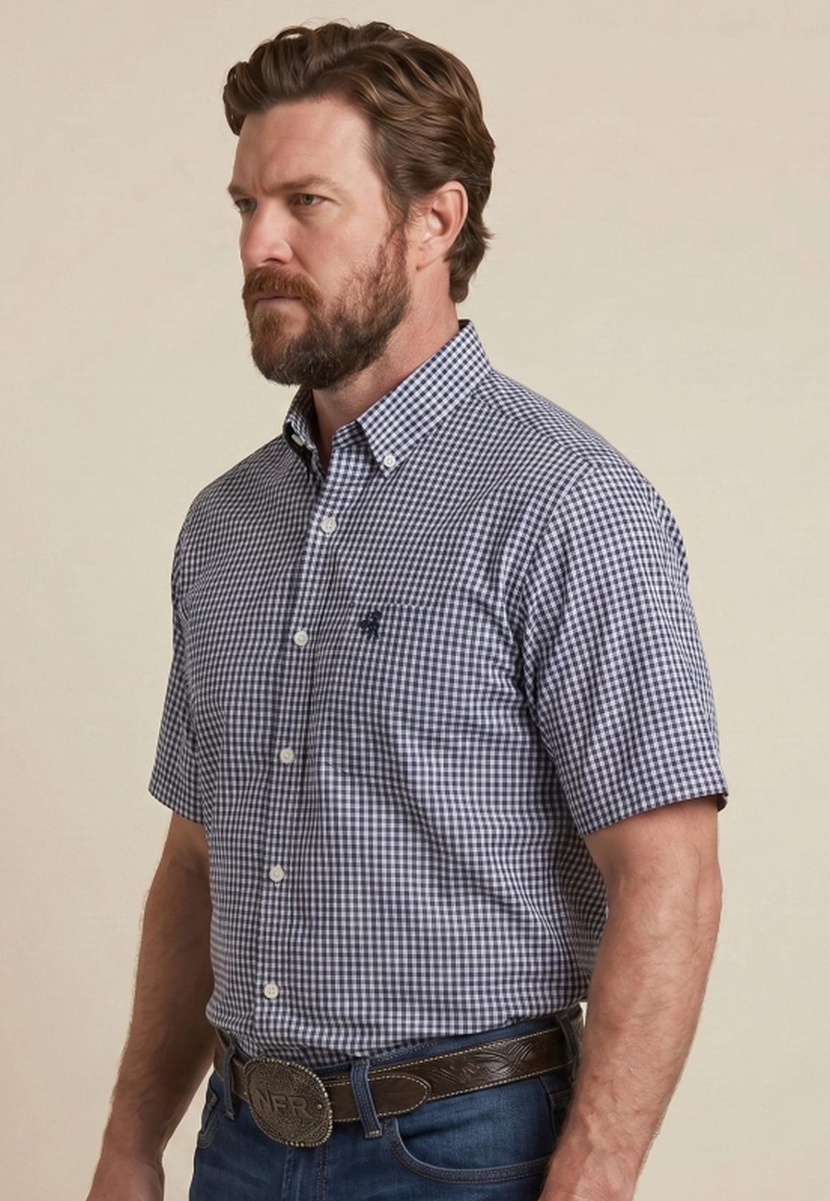 Camisa Masculina NFR Xadrez Premium Manga Curta
