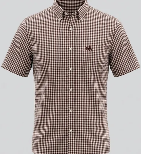 Camisa Masculina NFR Xadrez Brown Premium Manga Curta