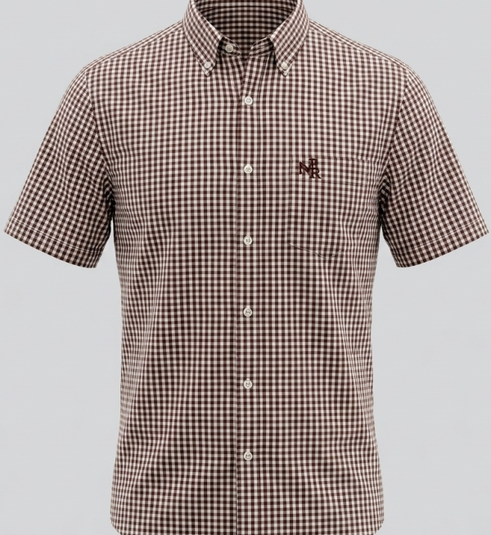 Camisa Masculina NFR Xadrez Brown Premium Manga Curta