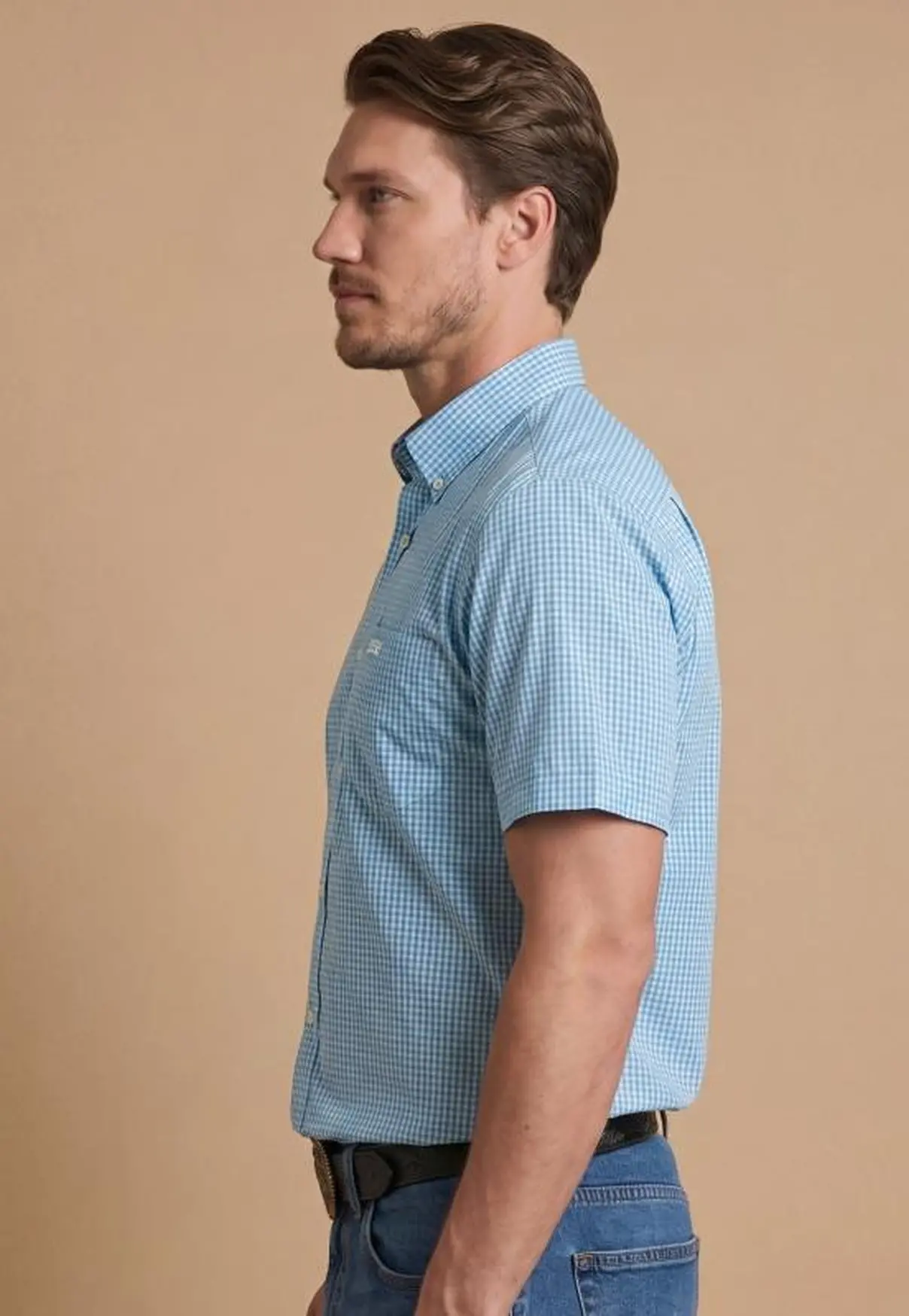 Camisa Masculina NFR Xadrez Sky Manga Curta
