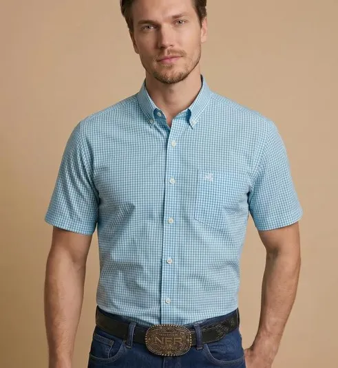 Camisa Masculina NFR Xadrez Sky Manga Curta
