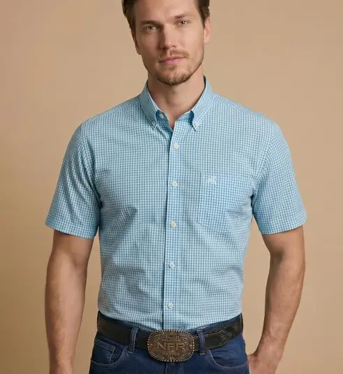 Camisa Masculina NFR Xadrez Sky Manga Curta