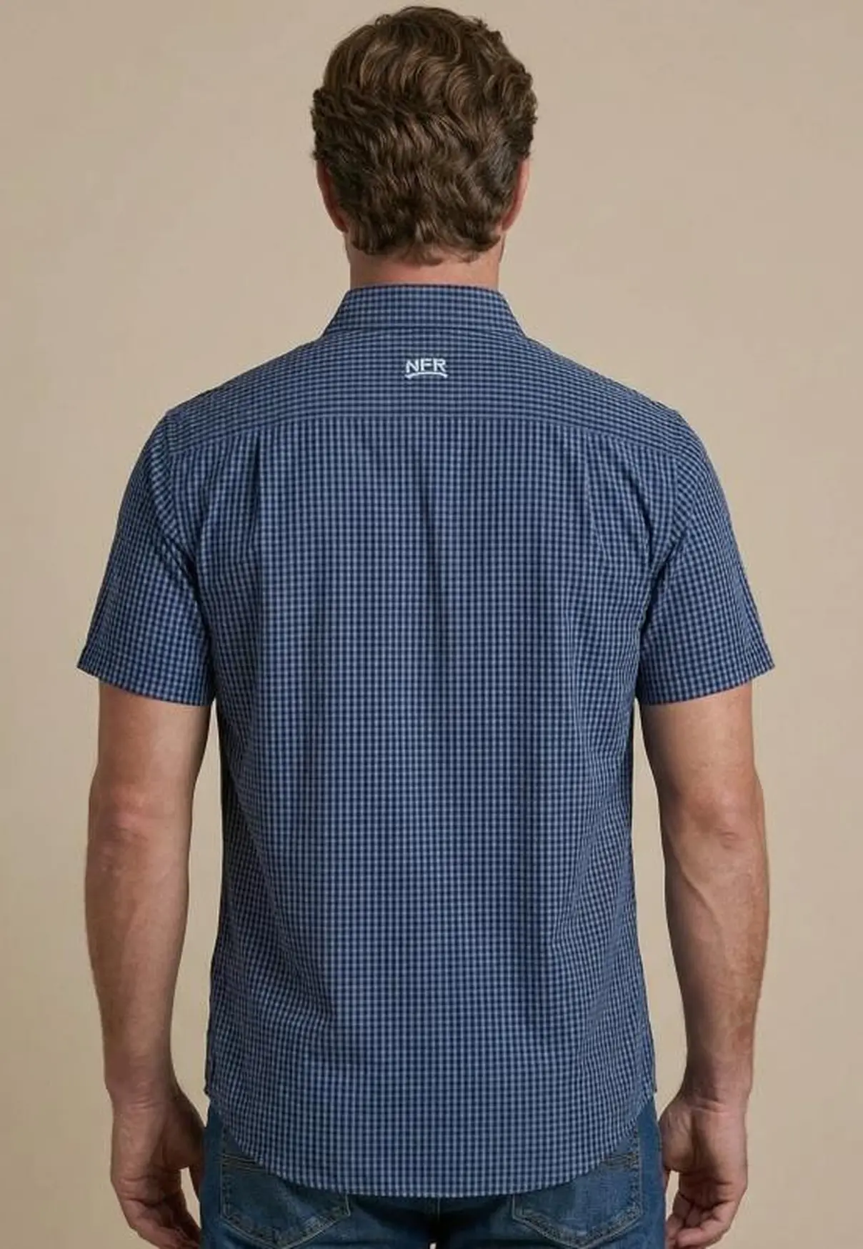 Camisa Masculina NFR Xadrez Azul Premium Manga Curta