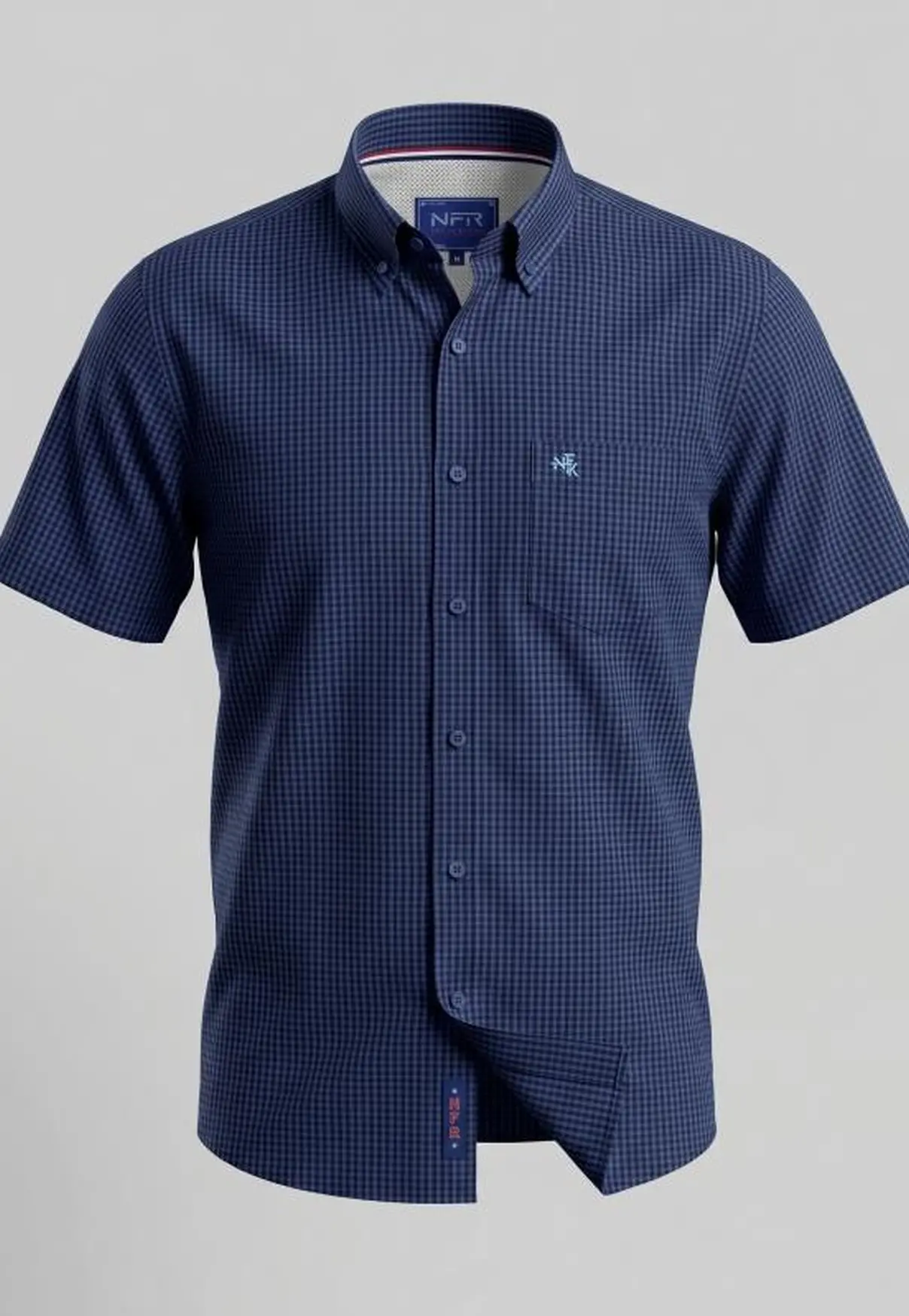 Camisa Masculina NFR Xadrez Azul Premium Manga Curta