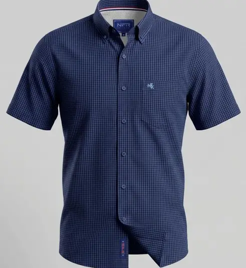 Camisa Masculina NFR Xadrez Azul Premium Manga Curta