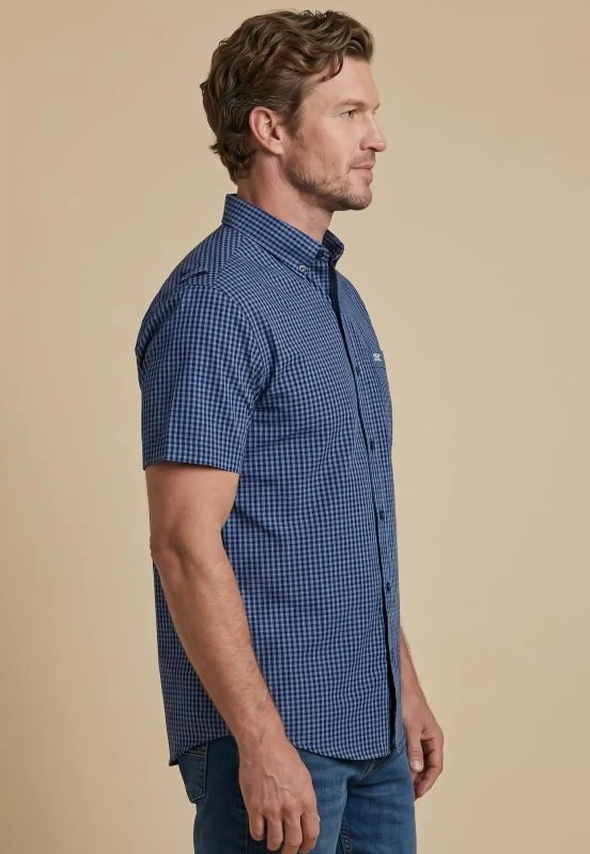 Camisa Masculina NFR Xadrez Azul Premium Manga Curta