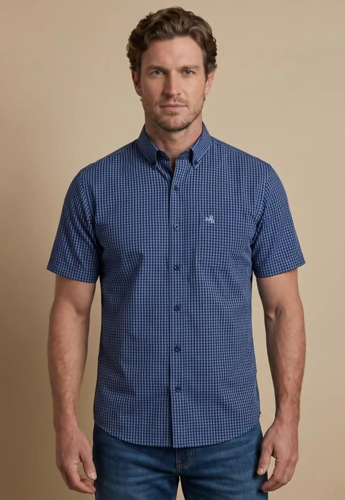 Camisa Masculina NFR Xadrez Azul Premium Manga Curta
