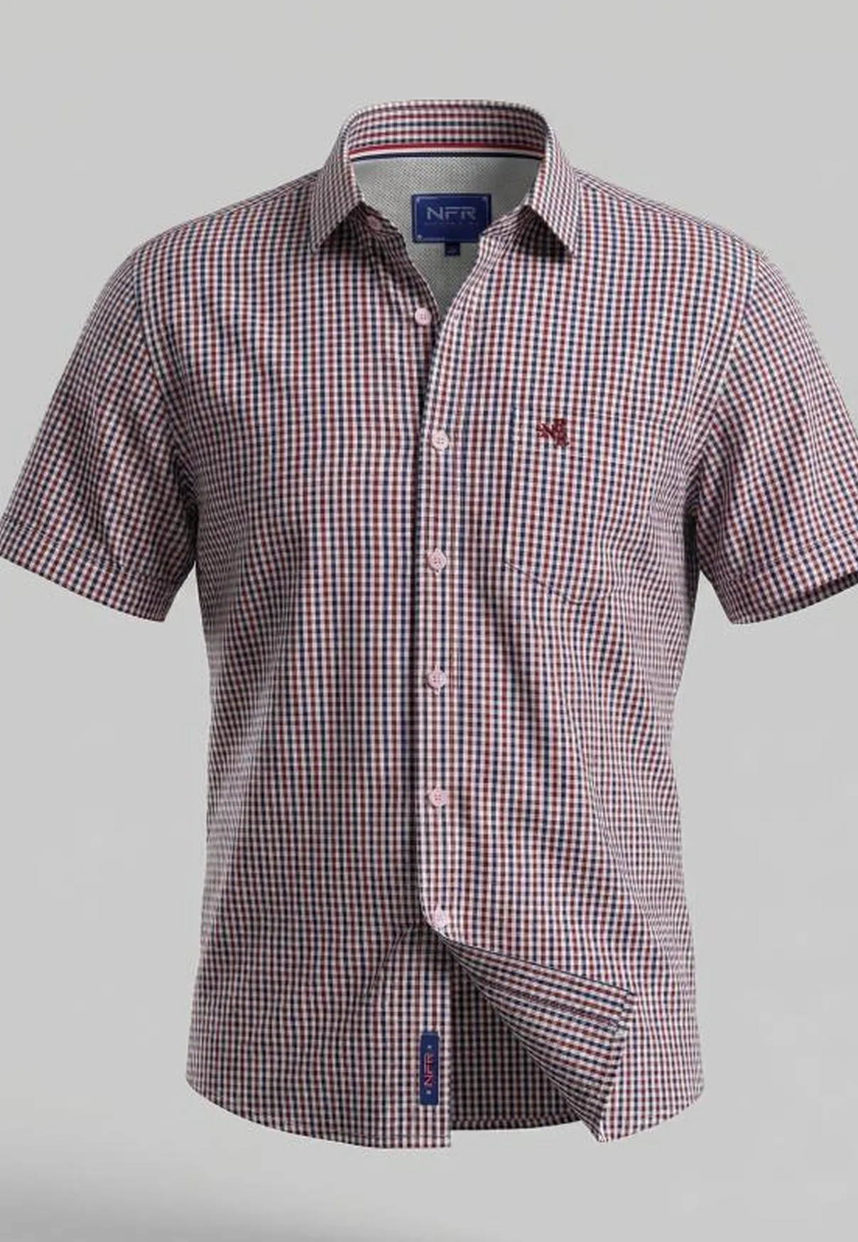 Camisa Masculina NFR Xadrez Tricolor Manga Curta