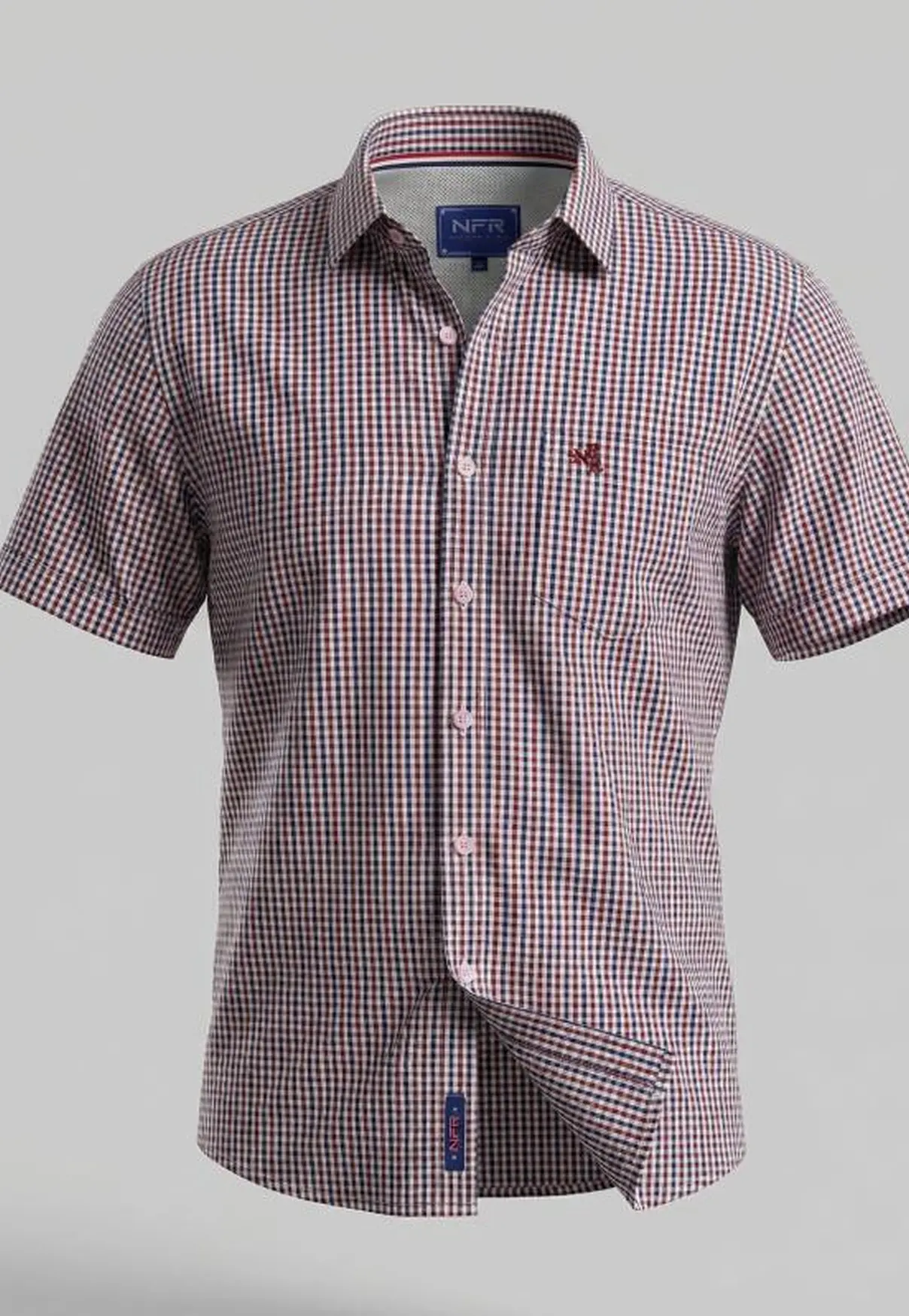 Camisa Masculina NFR Xadrez Tricolor Manga Curta