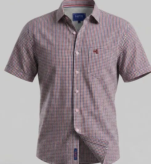 Camisa Masculina NFR Xadrez Tricolor Manga Curta