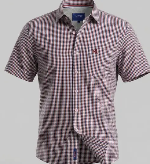 Camisa Masculina NFR Xadrez Tricolor Manga Curta