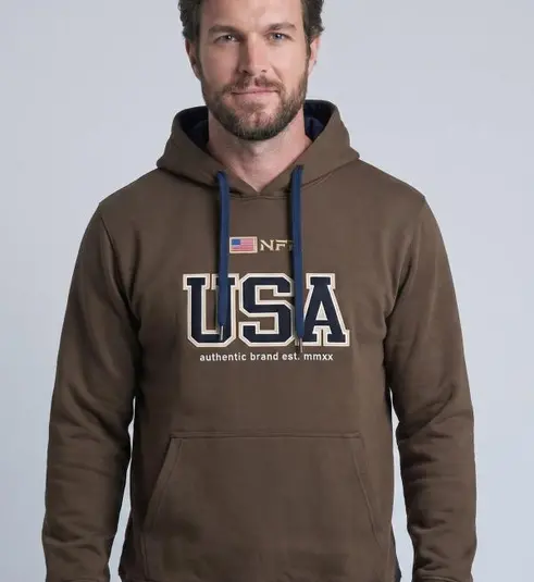 Moletom Masculino Canguru NFR USA Marrom