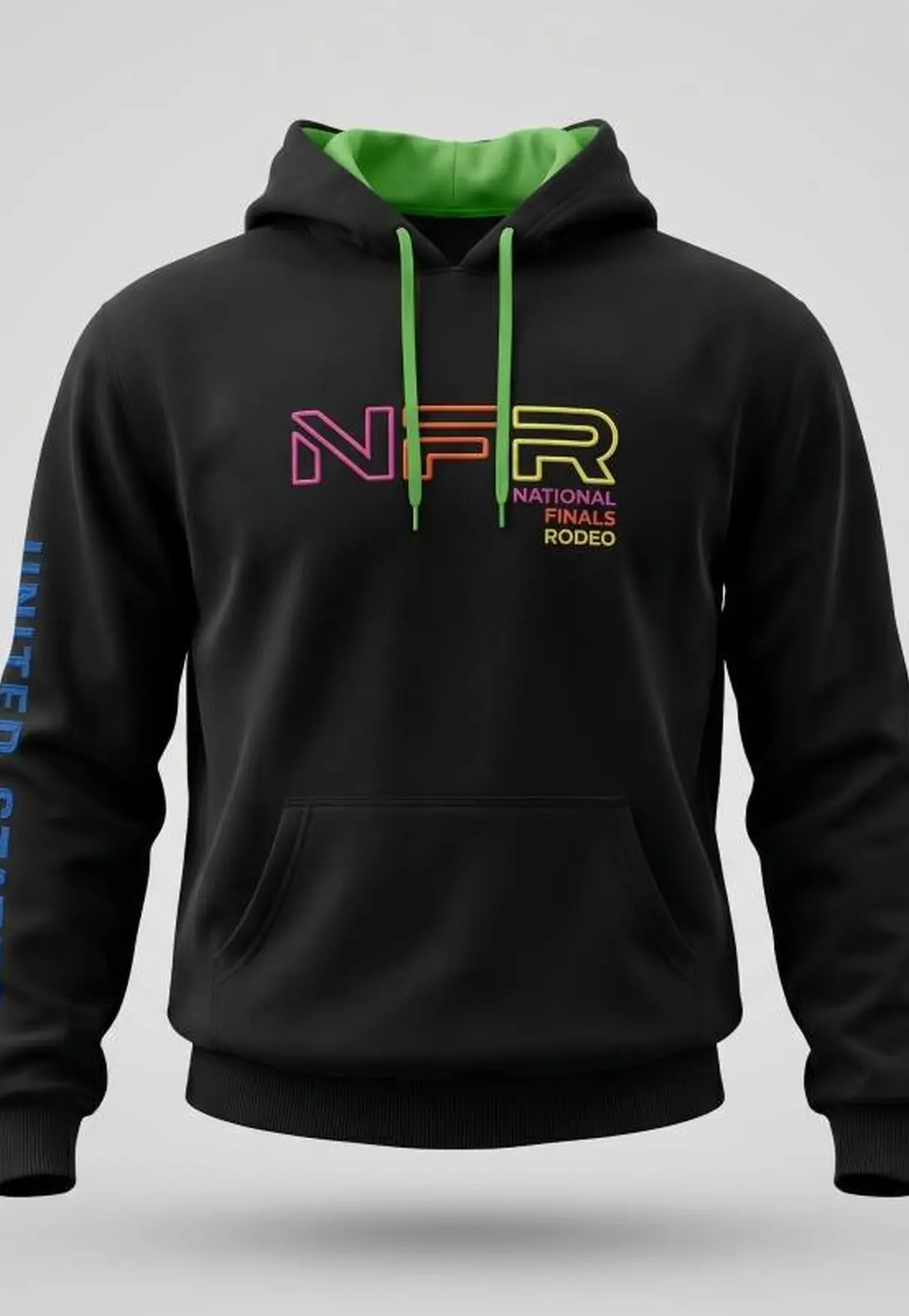 Moletom Masculino Canguru NFR Preto Neon