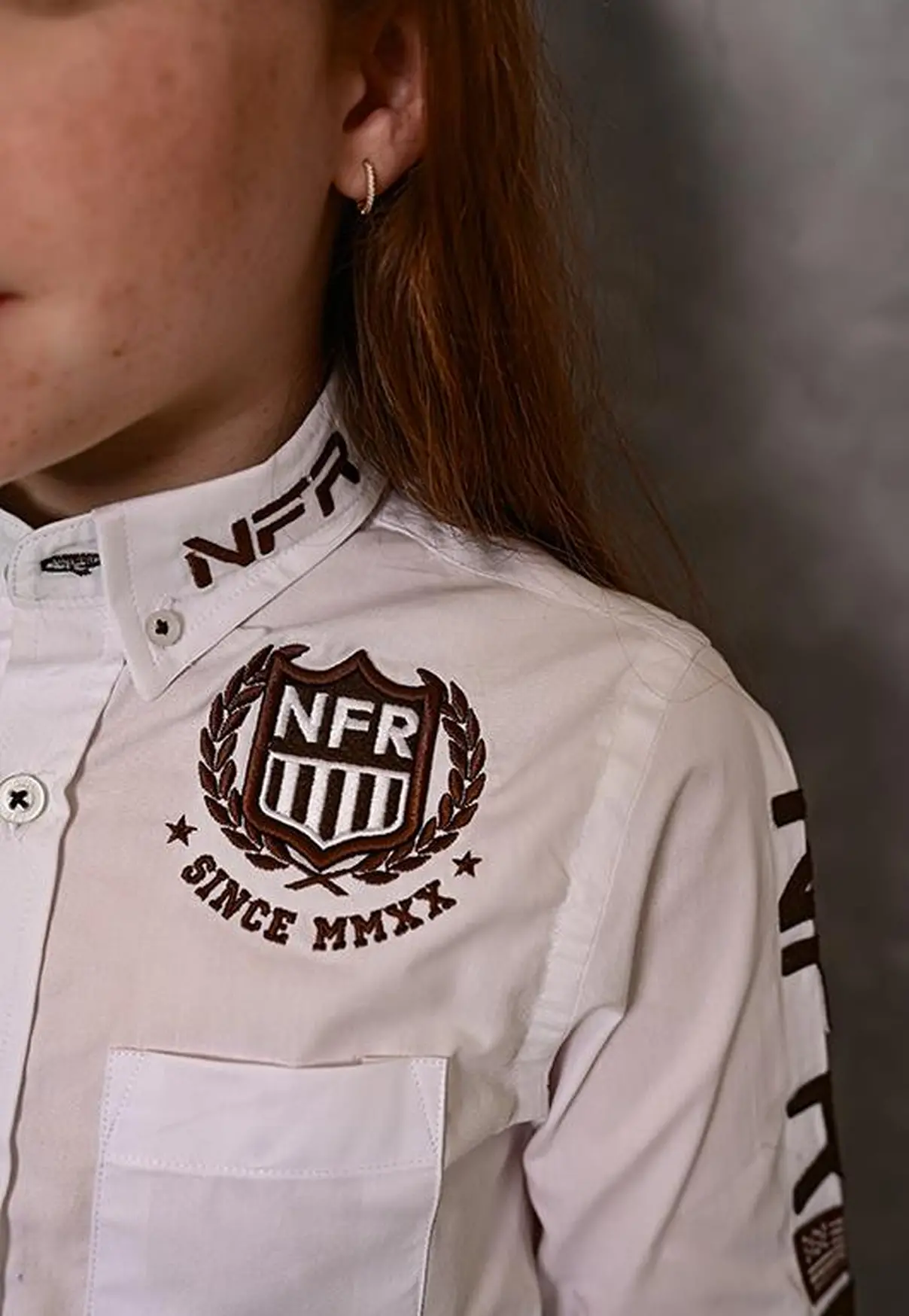 Camisa Infantil NFR Rodeo Manga Longa Branca